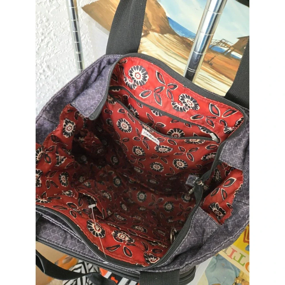 Hadaki Bag Tennis Racket Sportd Paddle Retro Gray Red Floral Lining Compartments
